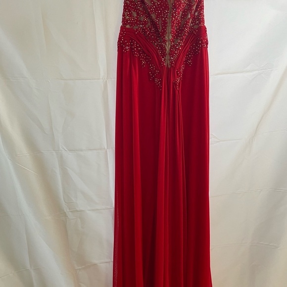 Red dress long Elegant Red Strapless Evening Gown size 6 womens beads lace - Picture 12 of 15
